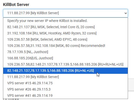 Connecting a website to multiple KillBot servers