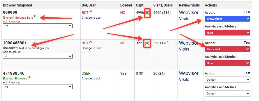 Example of snapshots that can be blocked